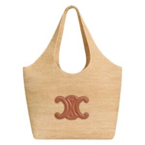 CELINE CLASSIC PANIER SHOPPER CABAS IN RAFFIA AND CALFSKIN