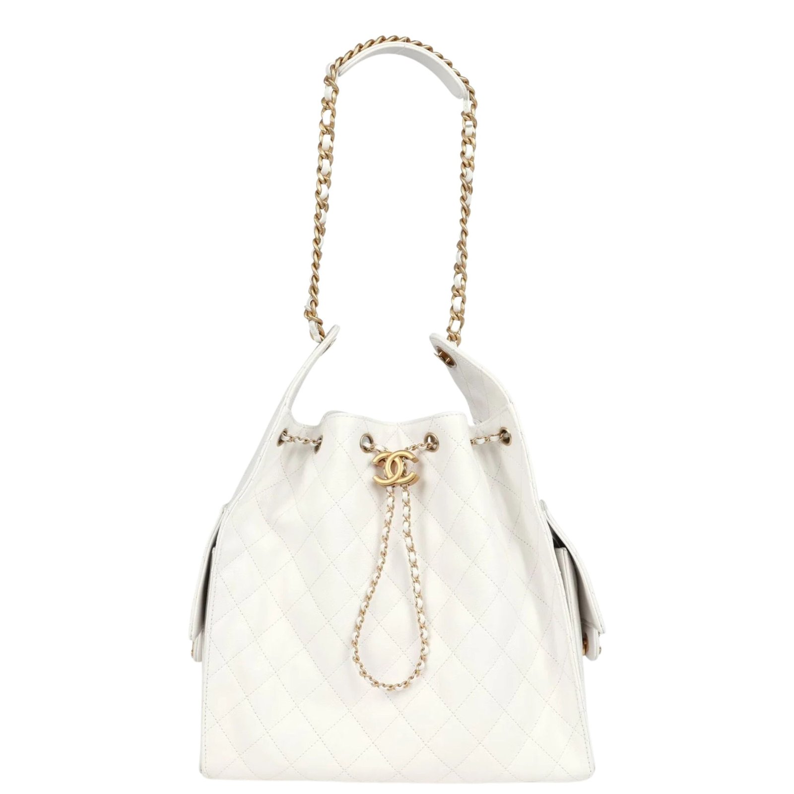CHANEL MEDIUM 25 HOBO BAG WHITE CAVIAR ANTIQUE GOLD HARDWARE