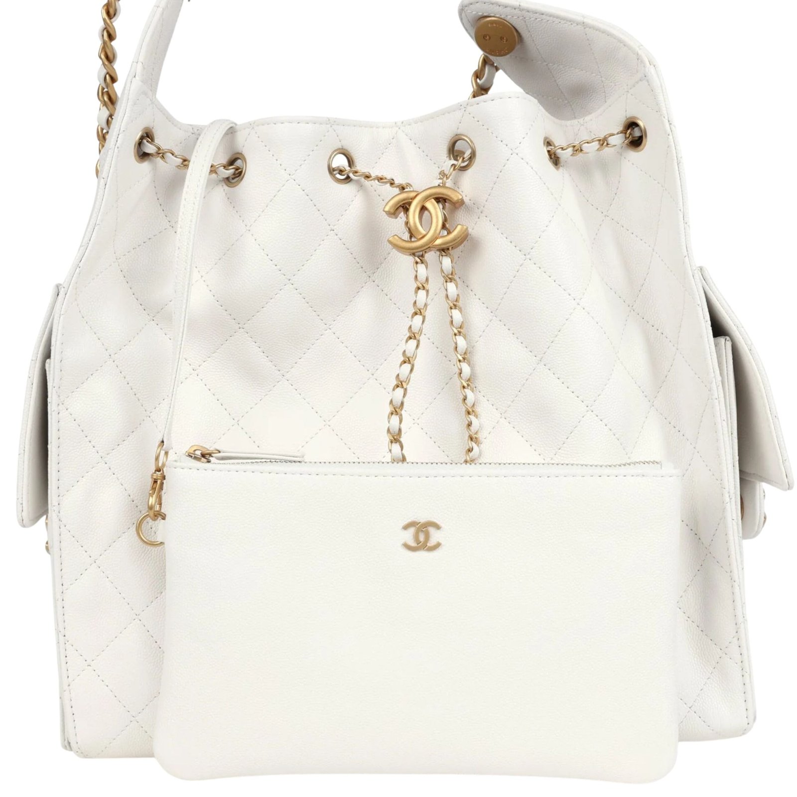 CHANEL MEDIUM 25 HOBO BAG WHITE CAVIAR ANTIQUE GOLD HARDWARE
