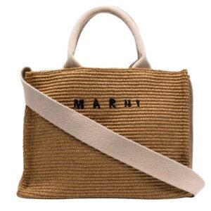 MARNI LOGO LETTERING RAFFIA TOTE BAG