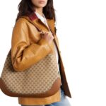 OPHIDIA LEATHER TRIMMED CANVAS JACQUARD SHOULDER BAG