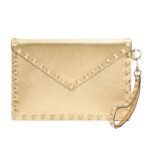 VALENTINO ROCKSTUD LAMINATED GRAINY CALFSKIN CLUTCH BAG