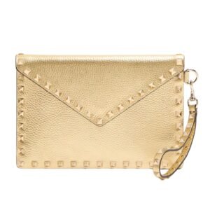 VALENTINO ROCKSTUD LAMINATED GRAINY CALFSKIN CLUTCH BAG