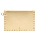 VALENTINO ROCKSTUD LAMINATED GRAINY CALFSKIN CLUTCH BAG