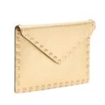 VALENTINO ROCKSTUD LAMINATED GRAINY CALFSKIN CLUTCH BAG