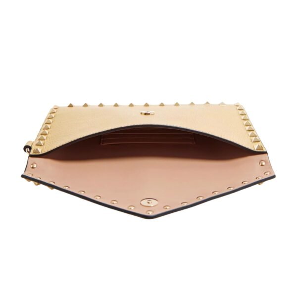 VALENTINO ROCKSTUD LAMINATED GRAINY CALFSKIN CLUTCH BAG