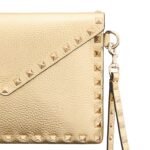 VALENTINO ROCKSTUD LAMINATED GRAINY CALFSKIN CLUTCH BAG