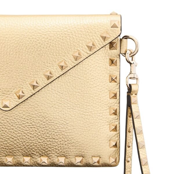 VALENTINO ROCKSTUD LAMINATED GRAINY CALFSKIN CLUTCH BAG