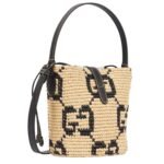 GG MINI RAFFIA EFFECT BUCKET BAG