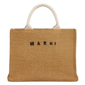 MARNI NATURAL COLOURED RAFFIA EFFECT SMALL TOTE BAG