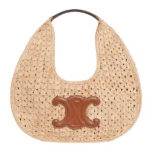 CELINE CLASSIC PANIER HOBO BAG IN RAFFIA AND CALFSKIN
