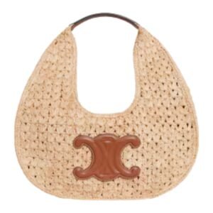 CELINE CLASSIC PANIER HOBO BAG IN RAFFIA AND CALFSKIN