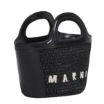 MARNI TROPICALIA MICRO BAG IN BLACK LEATHER AND RAFFIA EFFECT FABRIC