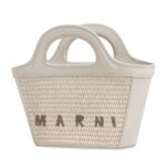 MARNI TROPICALIA MICRO BAG IN BLACK LEATHER AND RAFFIA EFFECT FABRIC