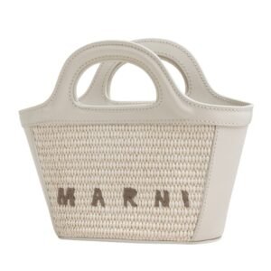 MARNI TROPICALIA MICRO BAG IN BLACK LEATHER AND RAFFIA EFFECT FABRIC