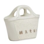 MARNI TROPICALIA MICRO BAG IN BLACK LEATHER AND RAFFIA EFFECT FABRIC