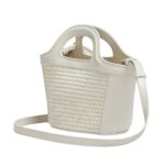 MARNI TROPICALIA MICRO BAG IN BLACK LEATHER AND RAFFIA EFFECT FABRIC