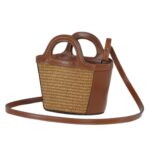 MARNI TROPICALIA MICRO BAG IN BROWN LEATHER AND RAFFIA EFFECT FABRIC