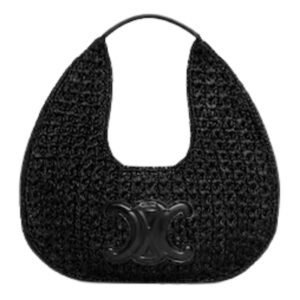 CELINE CLASSIC PANIER HOBO BAG IN RAFFIA AND CALFSKIN
