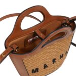 MARNI TROPICALIA MICRO BAG IN BROWN LEATHER AND RAFFIA EFFECT FABRIC