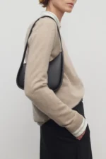 Black Half Moon Bag With Curved Silhouette
