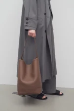 The Row Large N/S Park Dark Olive Leather Tote Bag