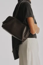 The Row Astra Dark Brown Leather Bowling Bag